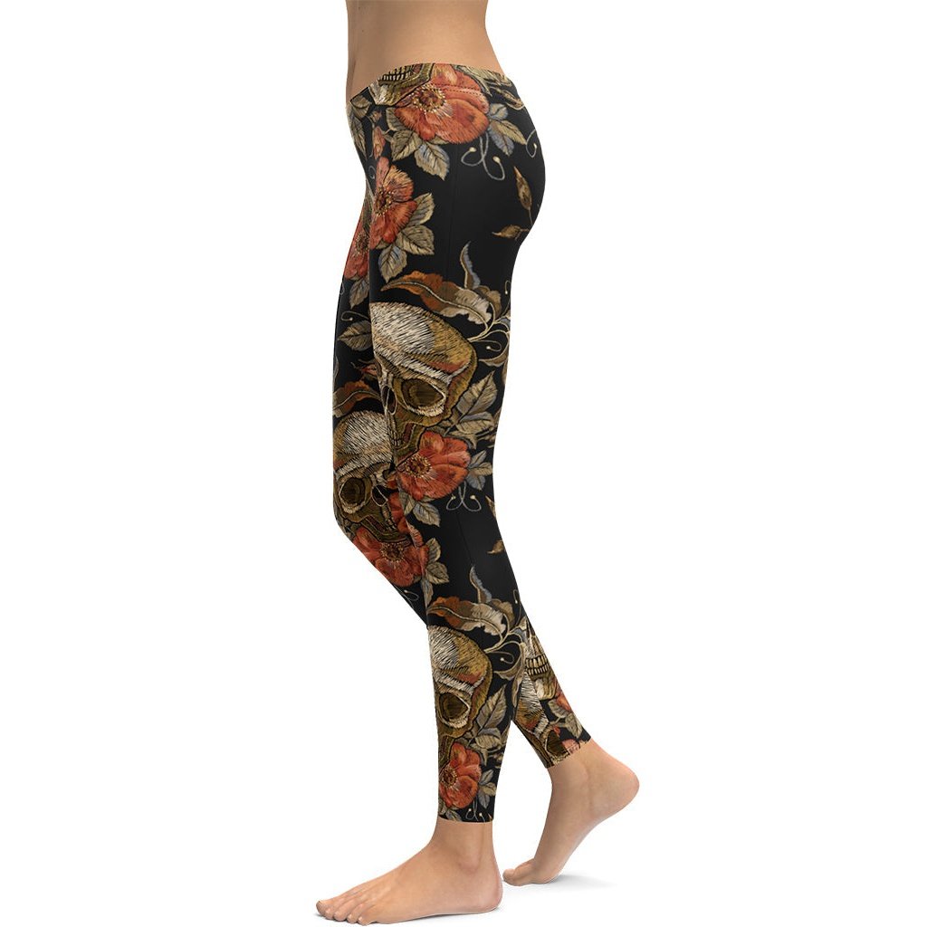 Embroidery Skull Leggings