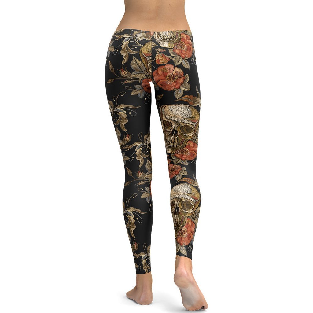 Embroidery Skull Leggings