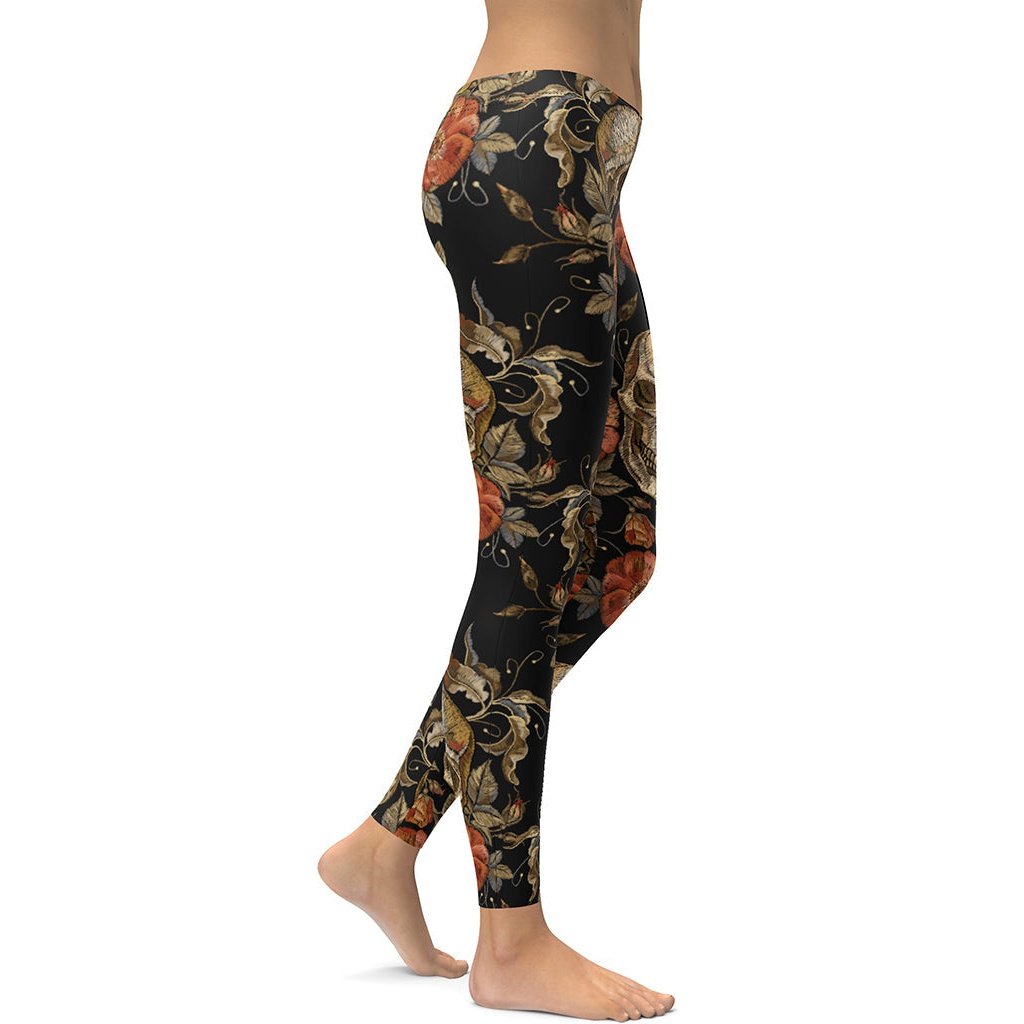 Embroidery Skull Leggings