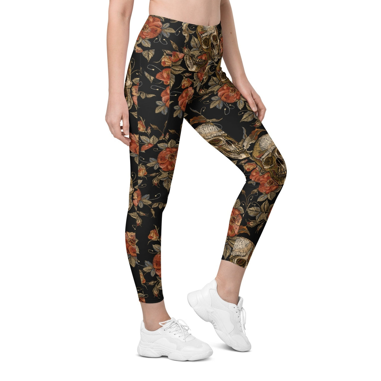 Embroidery Skull Leggings With Pockets