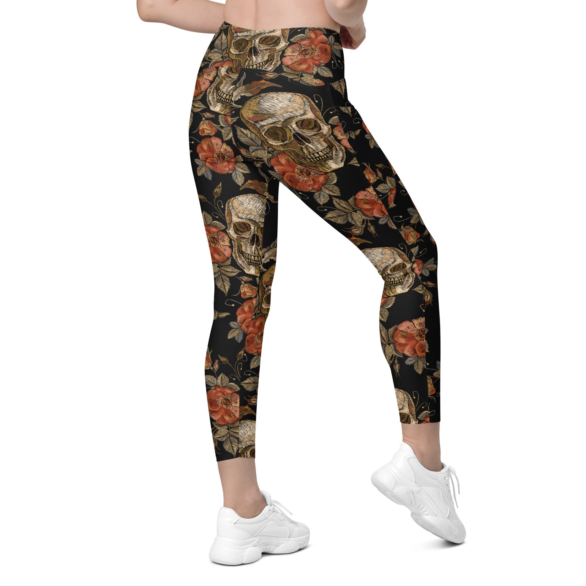 Embroidery Skull Leggings With Pockets