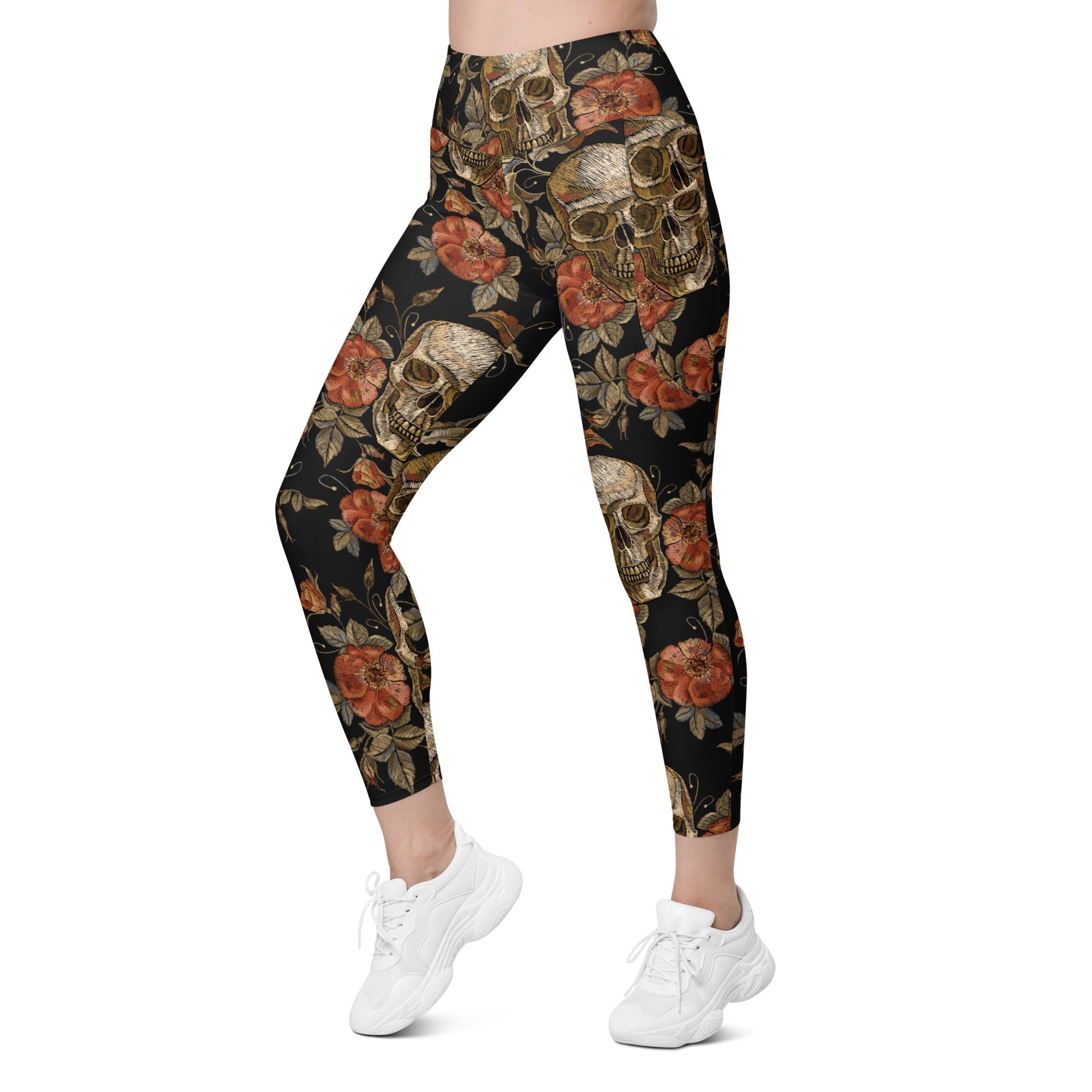 Embroidery Skull Leggings With Pockets