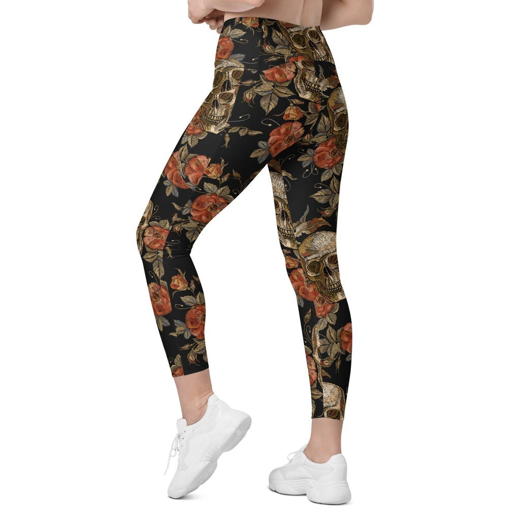 Embroidery Skull Leggings With Pockets