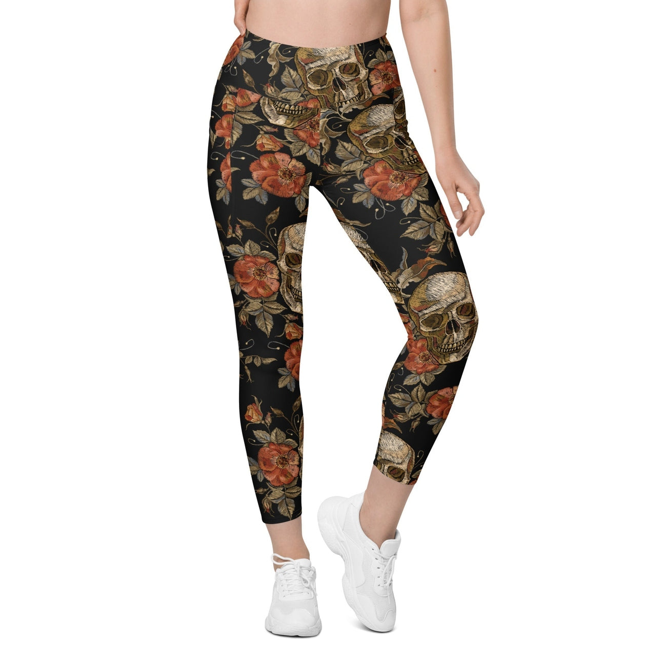 Embroidery Skull Leggings With Pockets