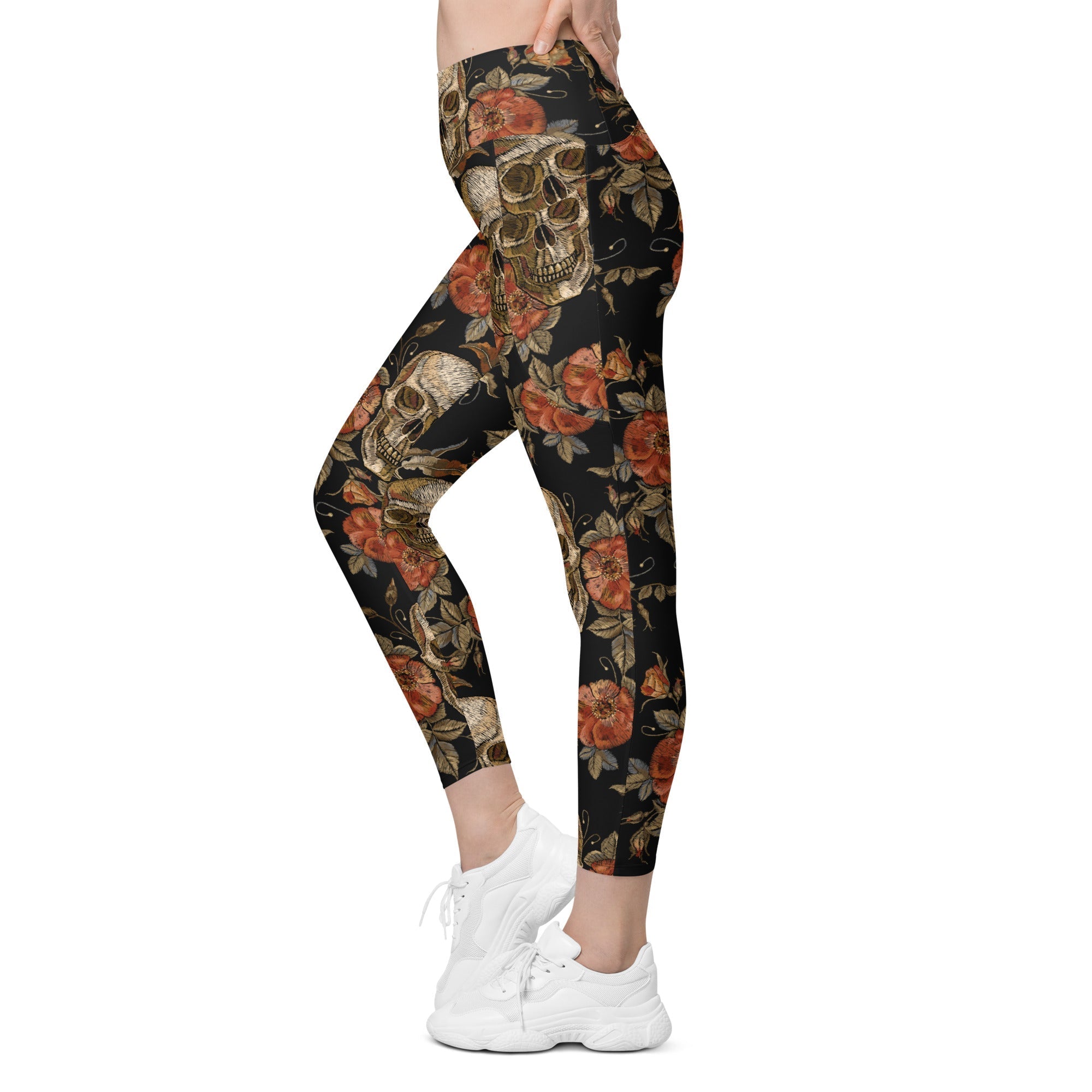 Embroidery Skull Leggings With Pockets