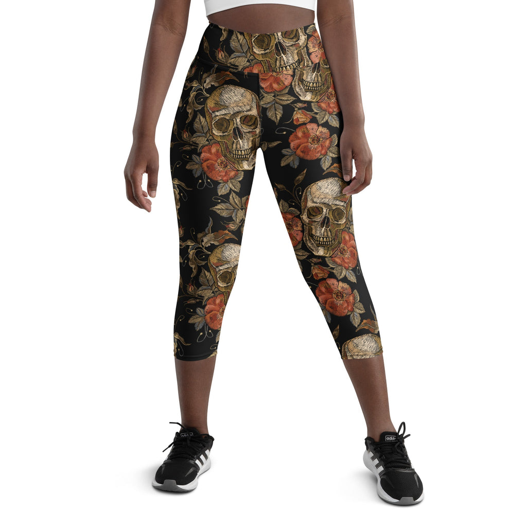 Embroidery Skull Yoga Capris