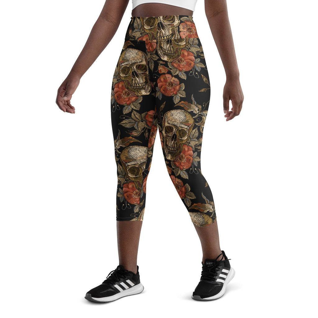 Embroidery Skull Yoga Capris