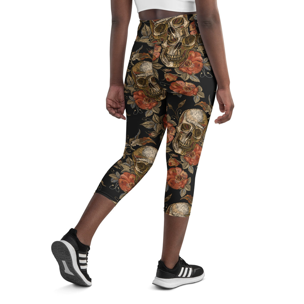 Embroidery Skull Yoga Capris
