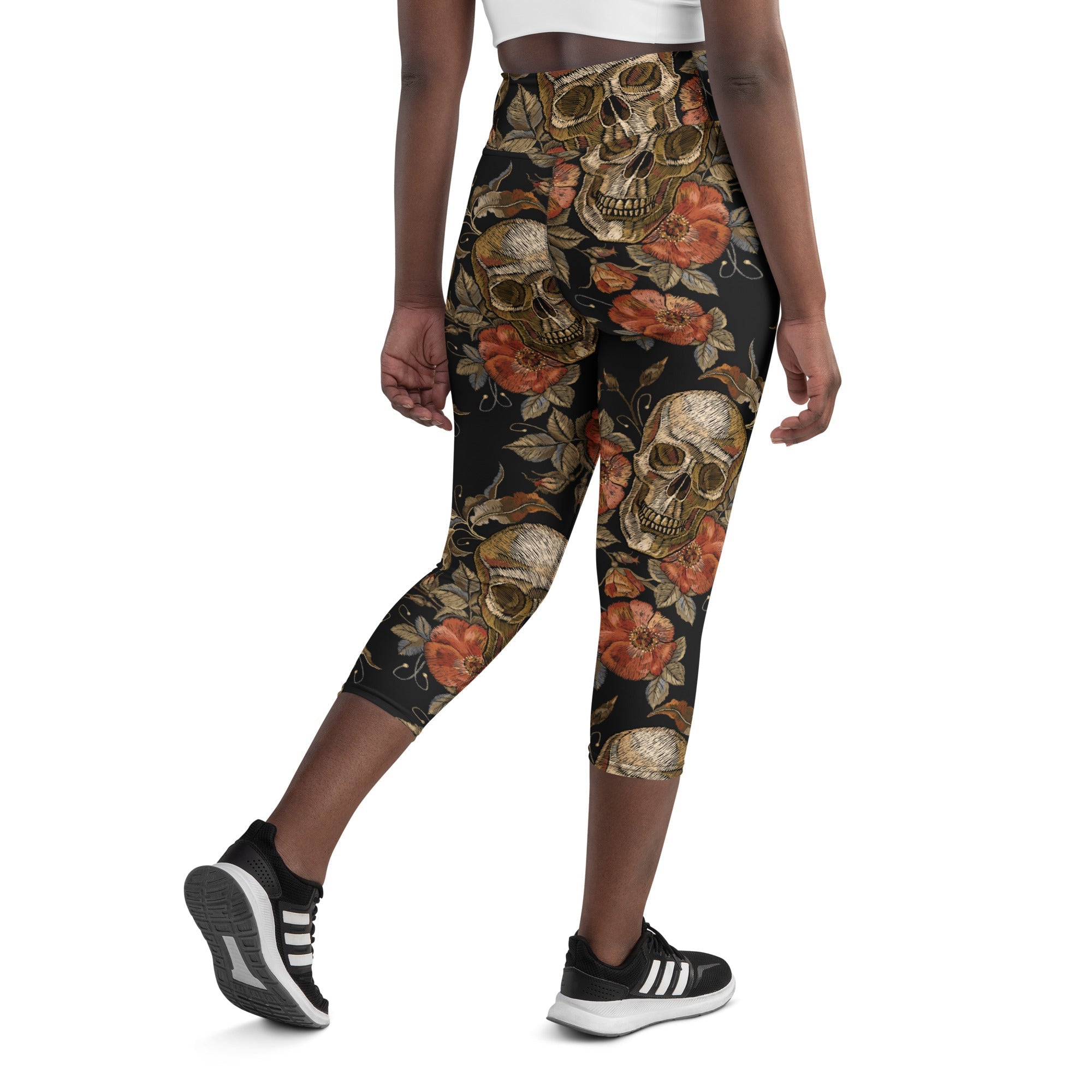 Embroidery Skull Yoga Capris