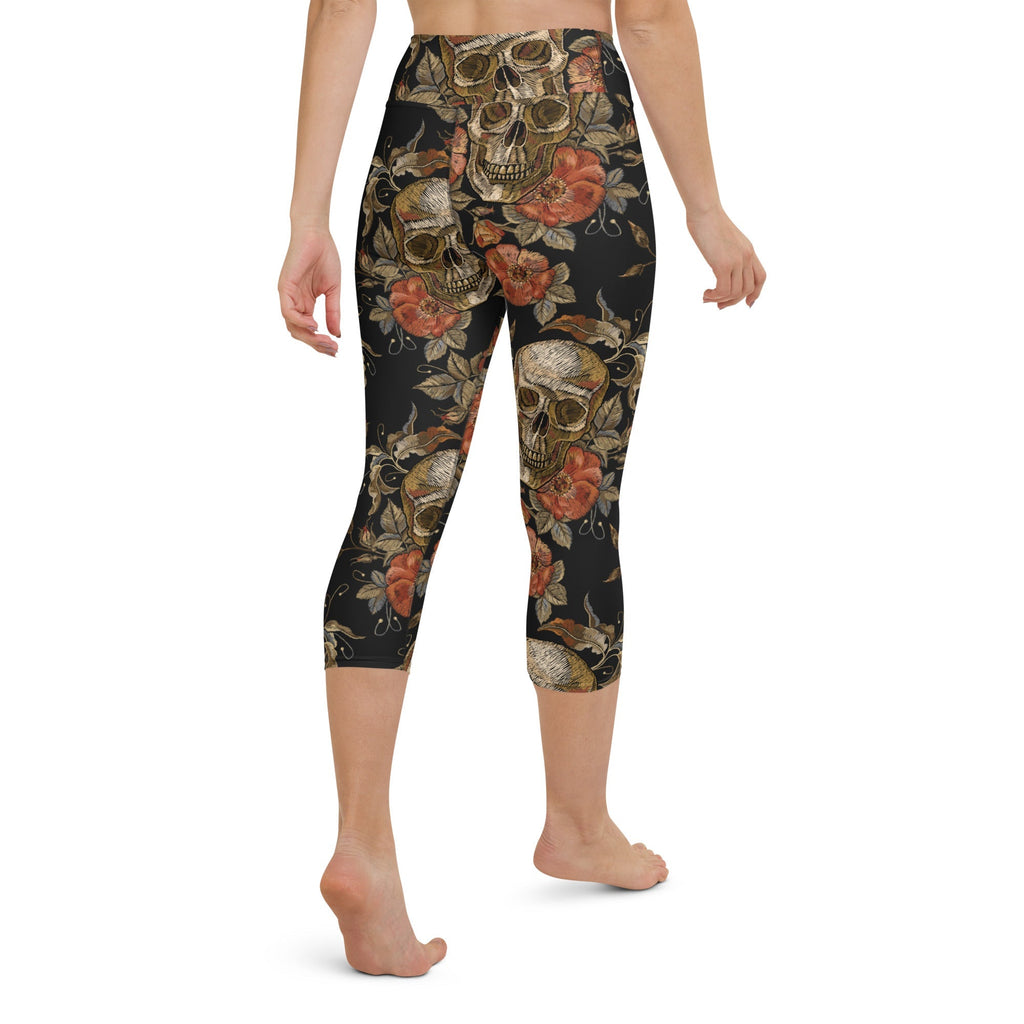 Embroidery Skull Yoga Capris