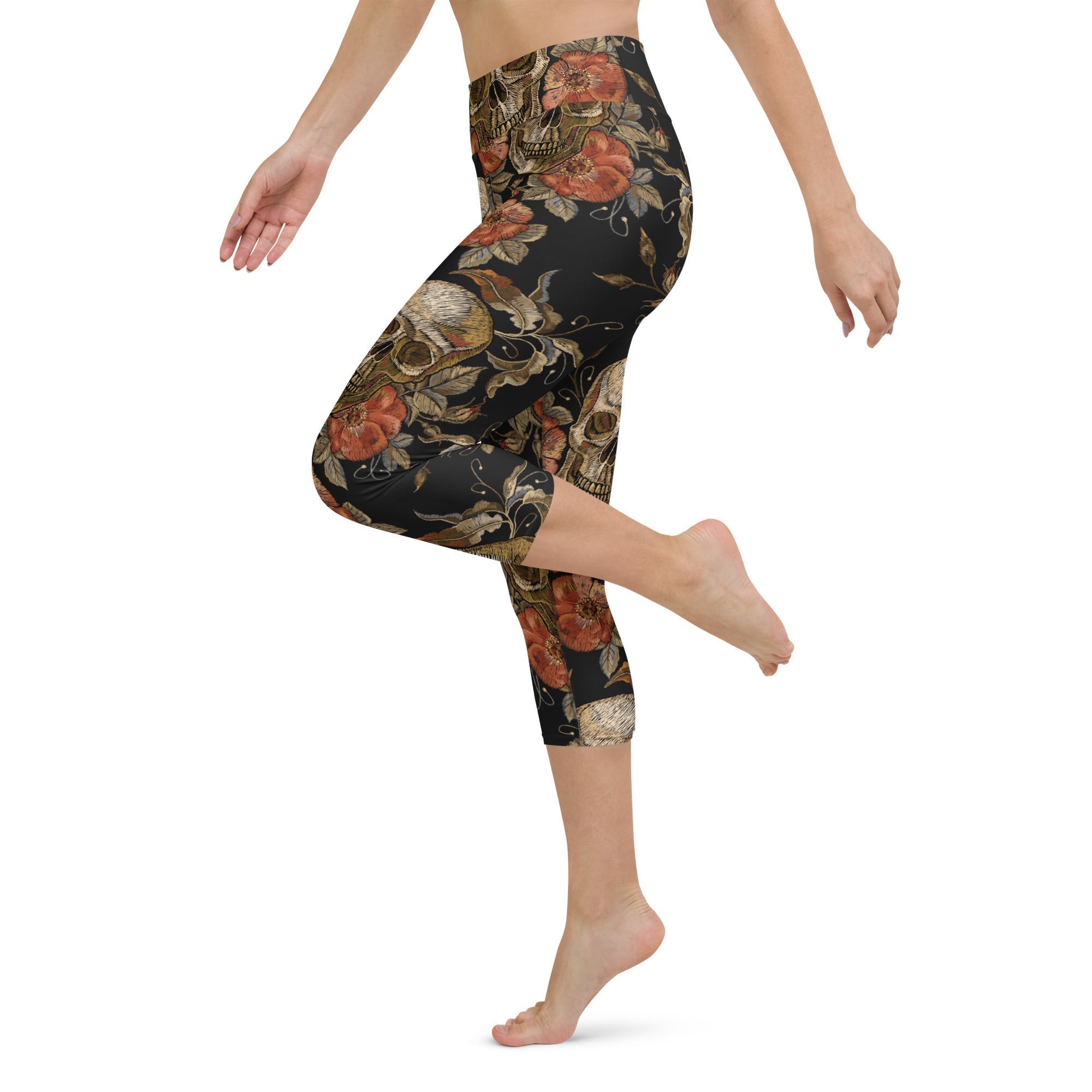 Embroidery Skull Yoga Capris