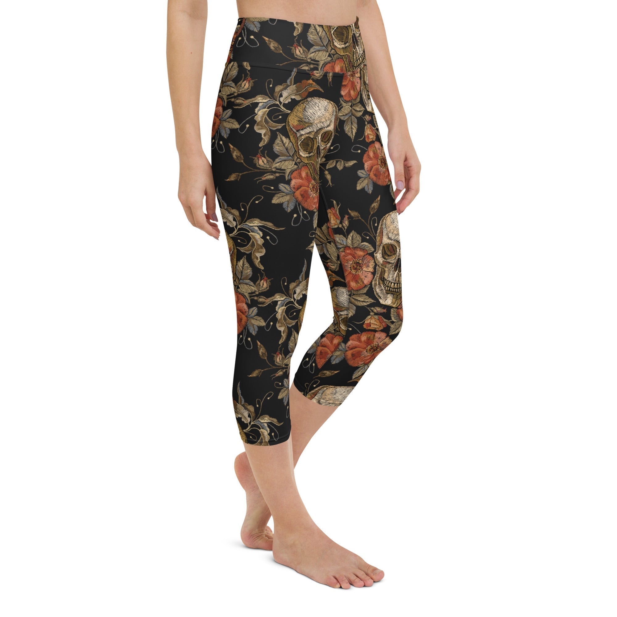 Embroidery Skull Yoga Capris