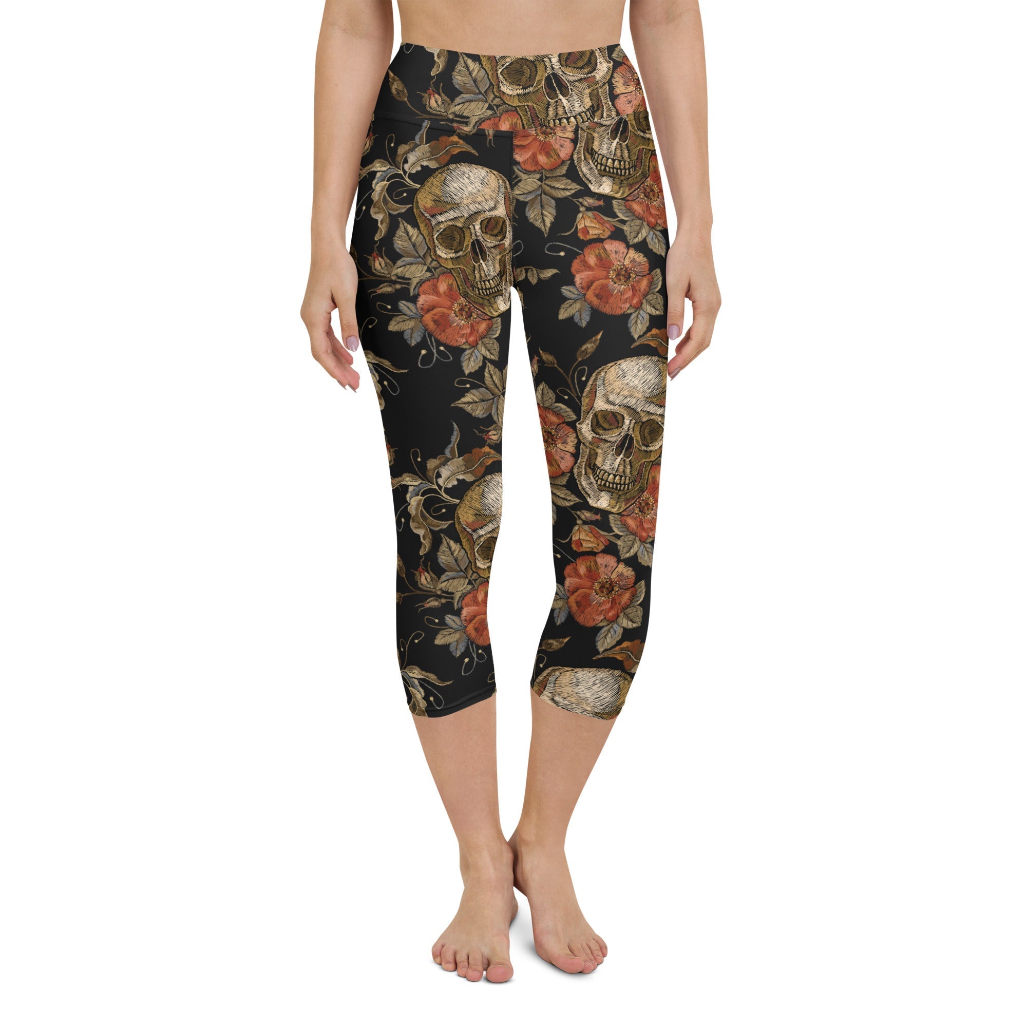 Embroidery Skull Yoga Capris