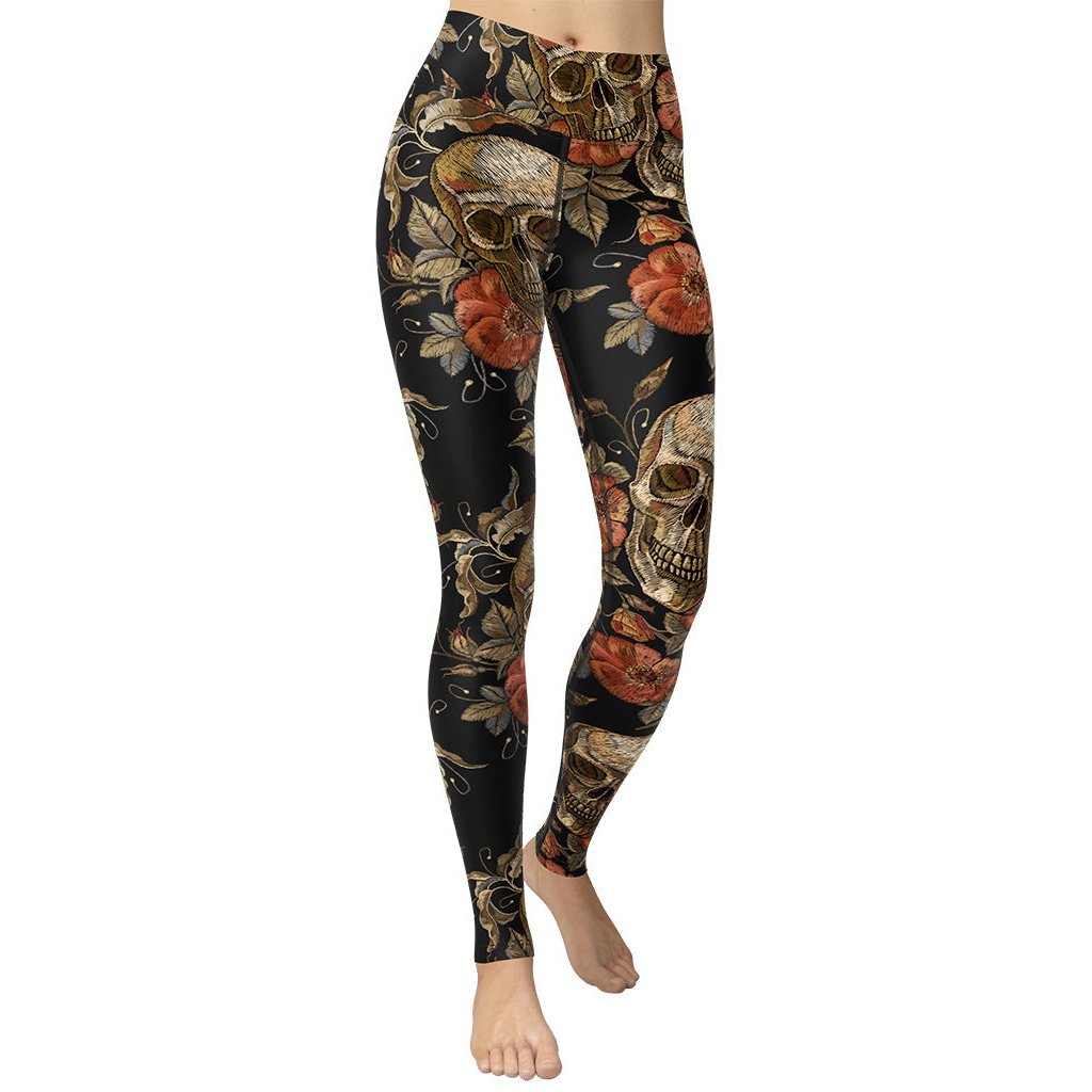 Embroidery Skull Yoga Leggings