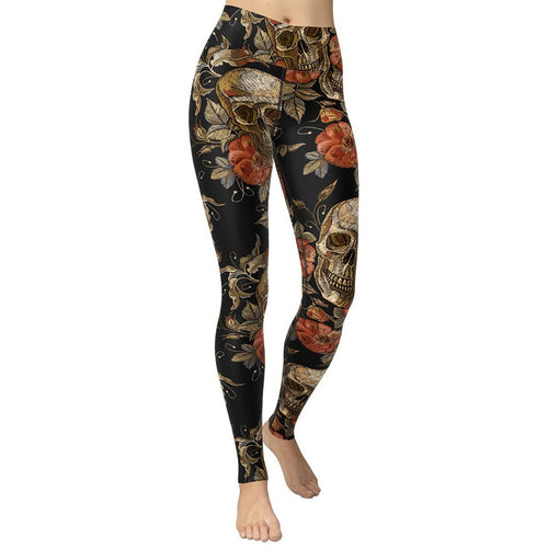 Embroidery Skull Yoga Leggings