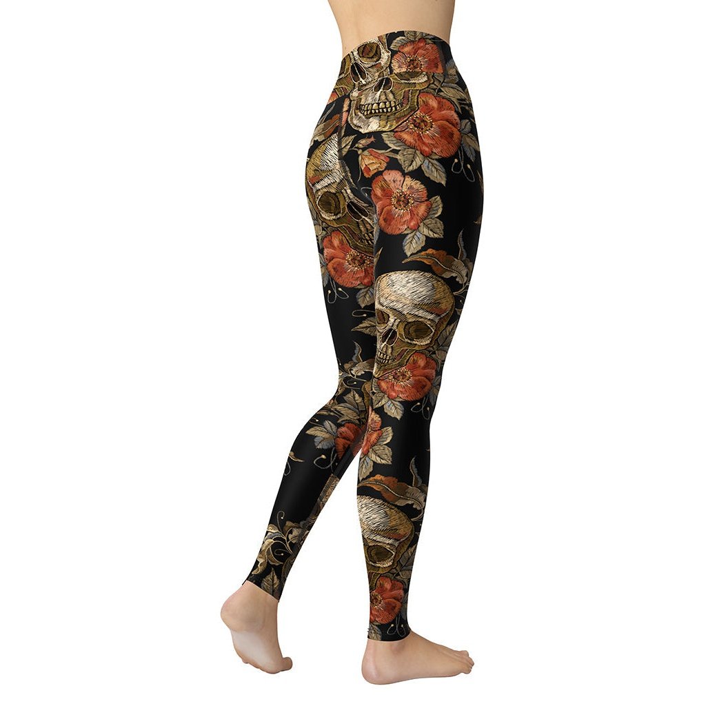 Embroidery Skull Yoga Leggings