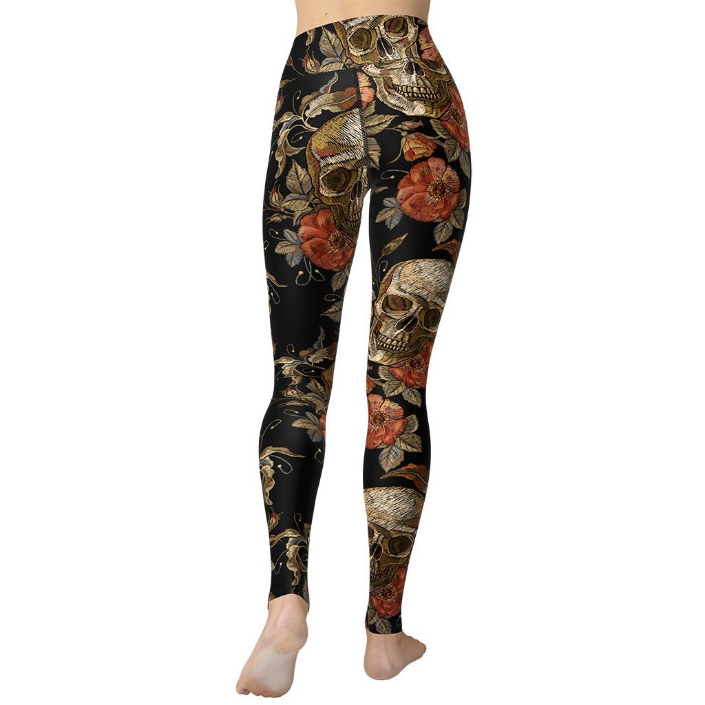 Embroidery Skull Yoga Leggings
