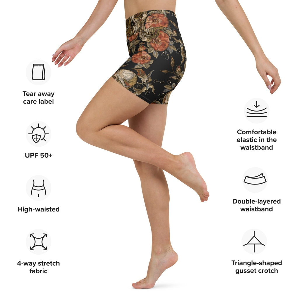Embroidery Skull Yoga Shorts