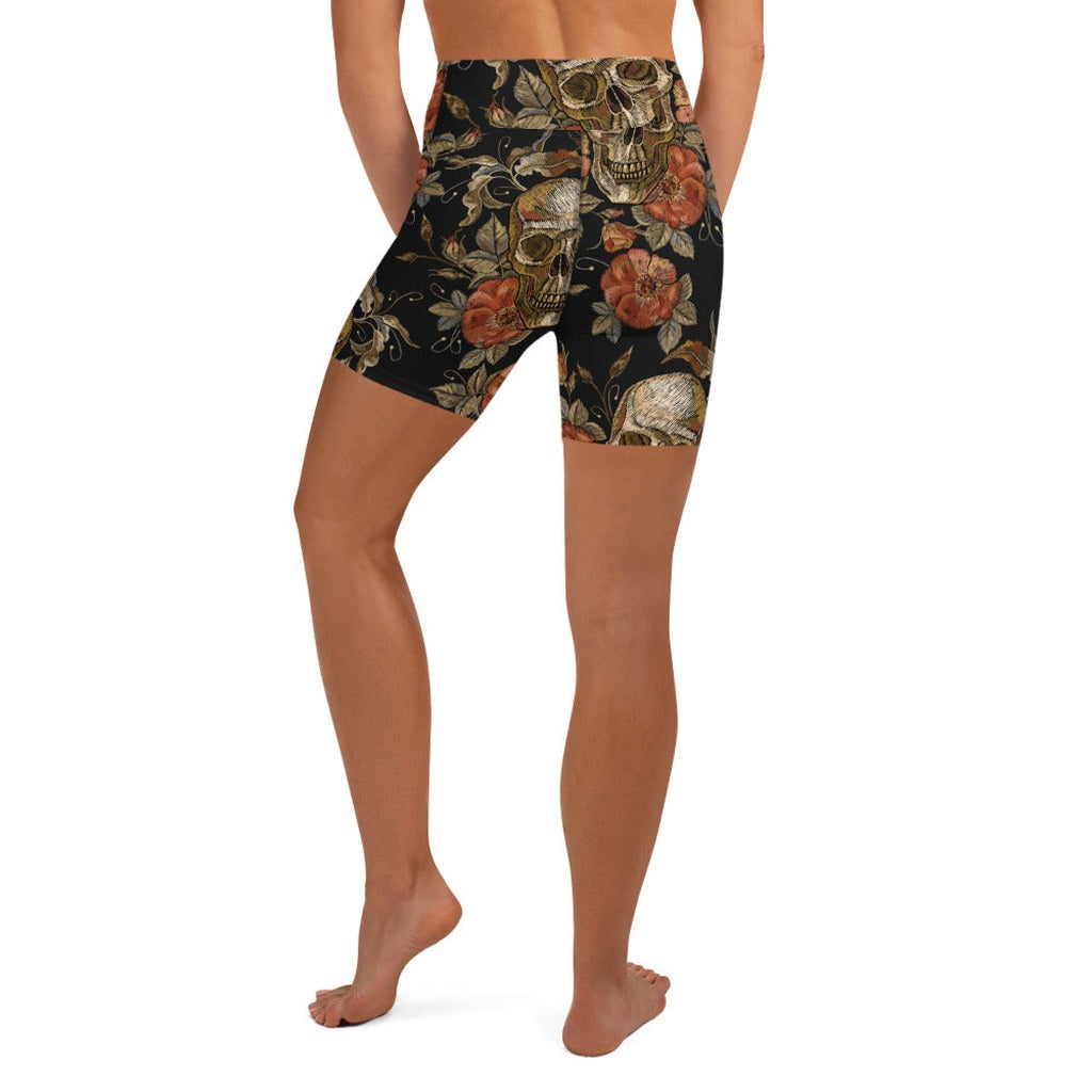 Embroidery Skull Yoga Shorts