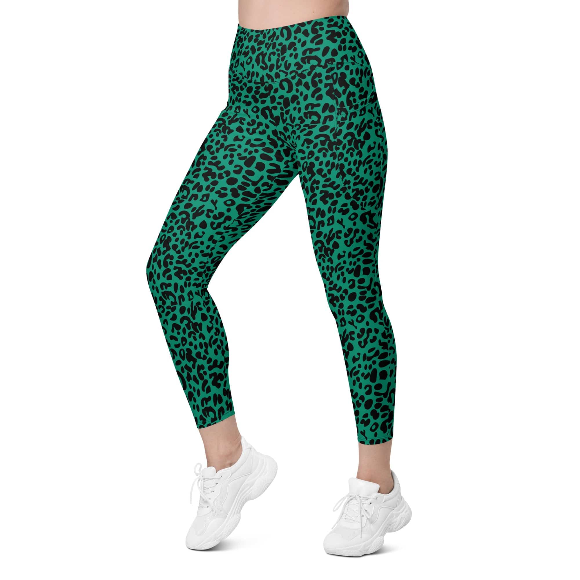 Emerald Green Leopard Leggings With Pockets