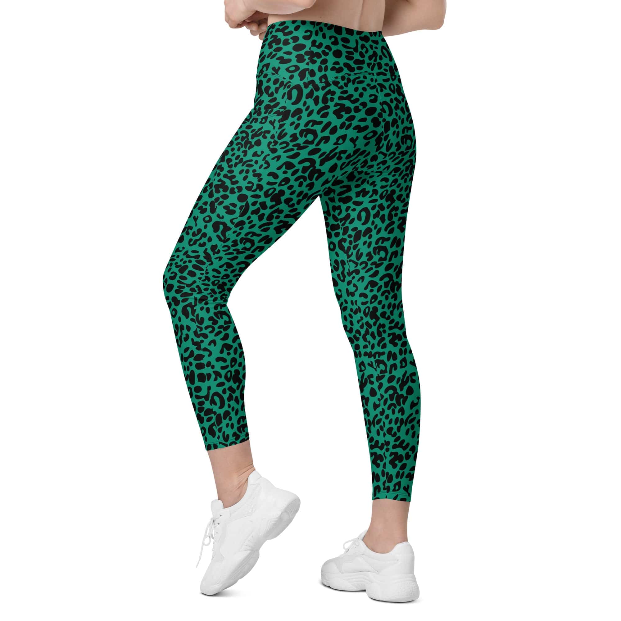 Emerald Green Leopard Leggings With Pockets