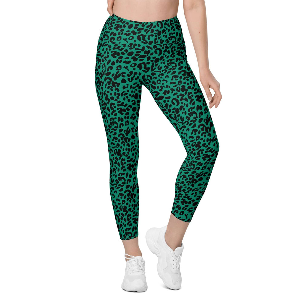 Emerald Green Leopard Leggings With Pockets