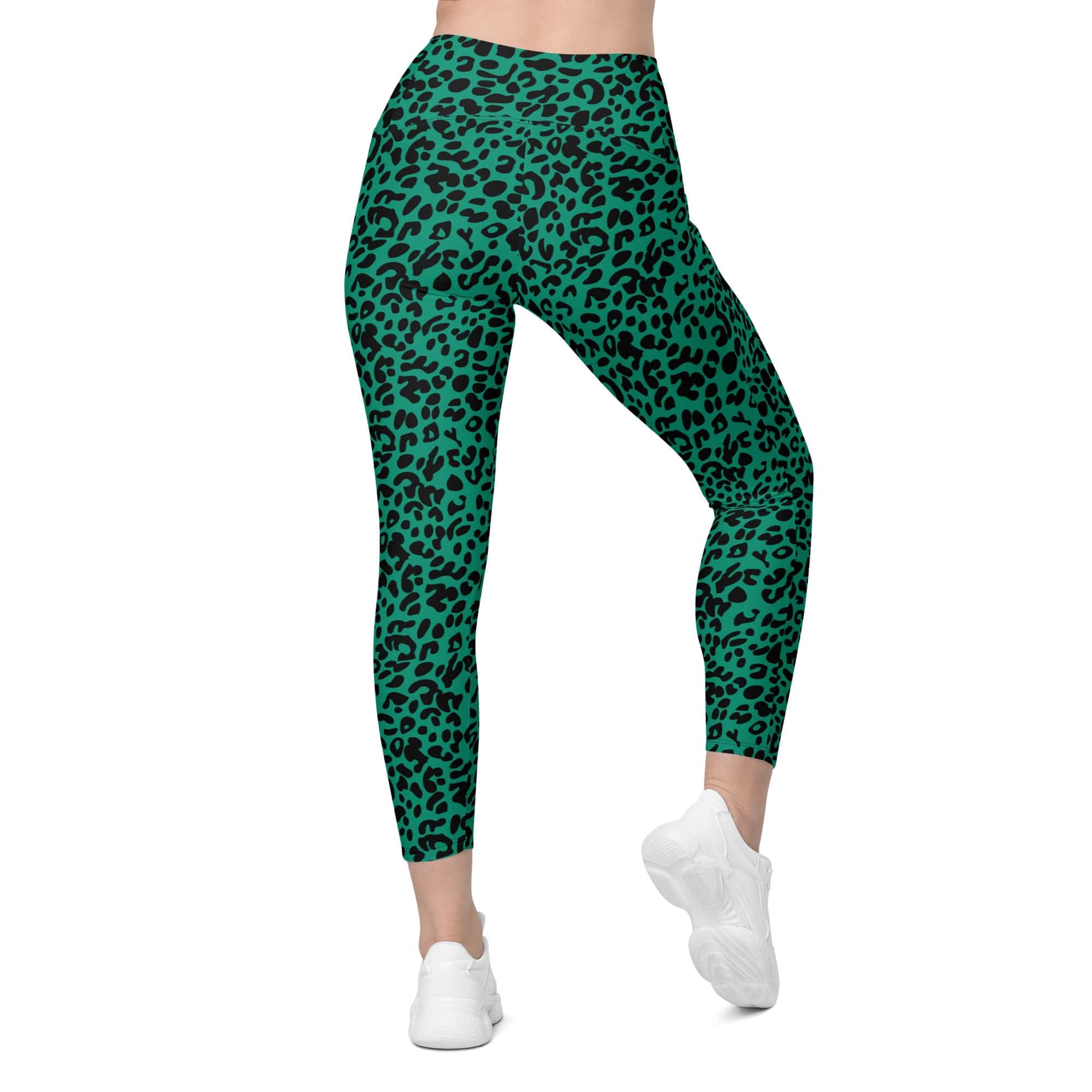Emerald Green Leopard Leggings With Pockets