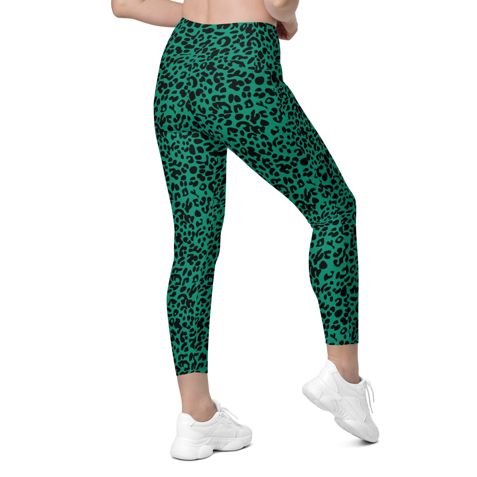 Emerald Green Leopard Leggings With Pockets