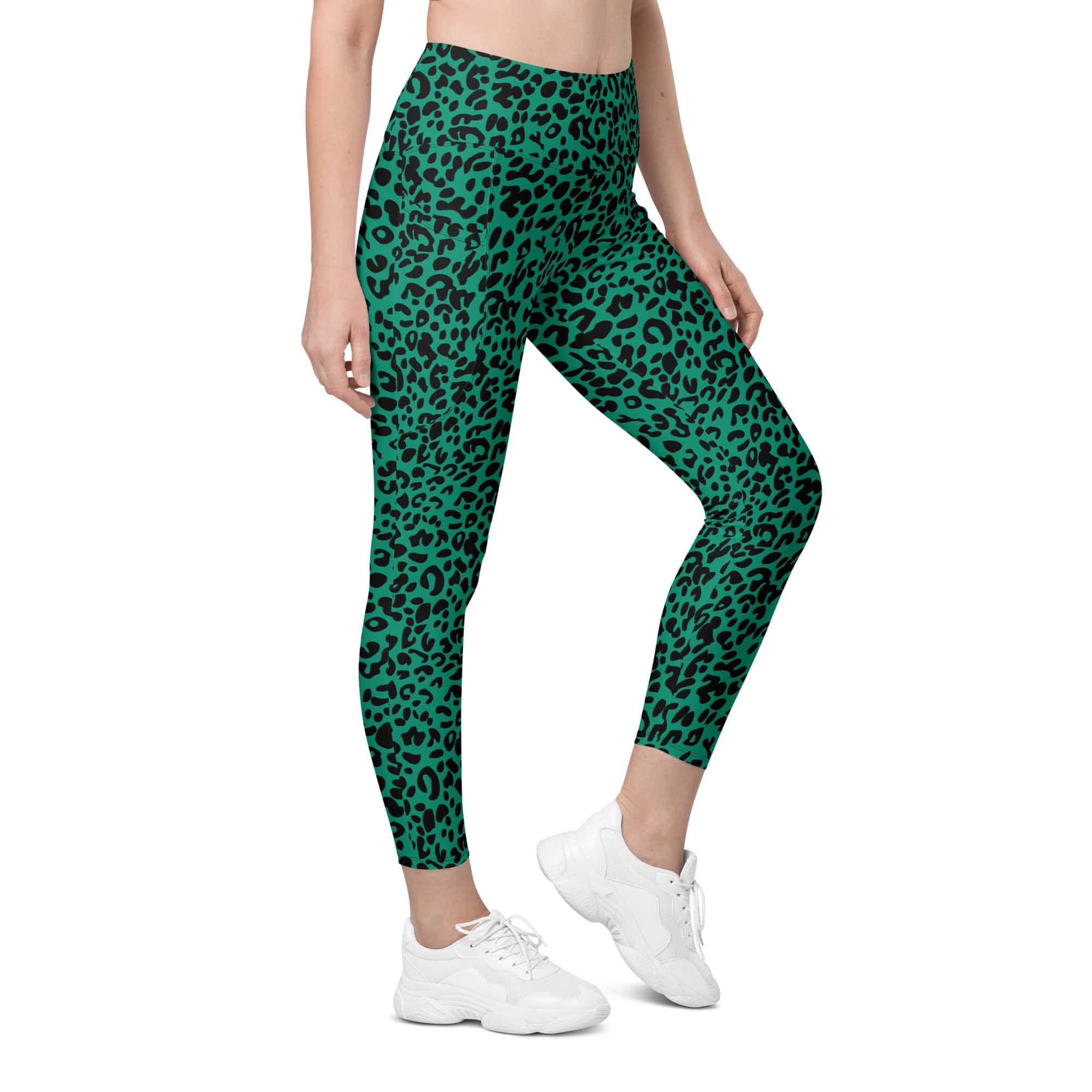 Emerald Green Leopard Leggings With Pockets