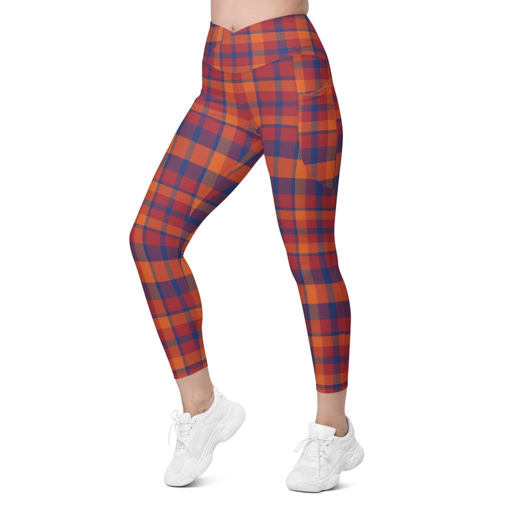 Fall Plaid Crossover Leggings With Pockets