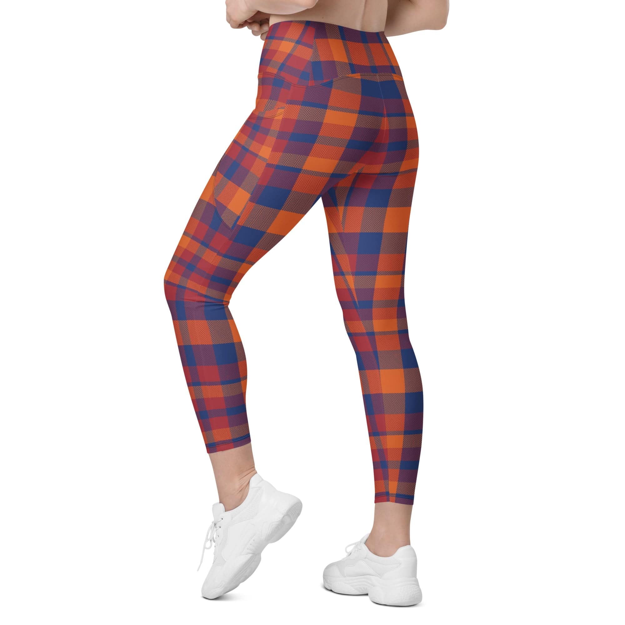 Fall Plaid Crossover Leggings With Pockets