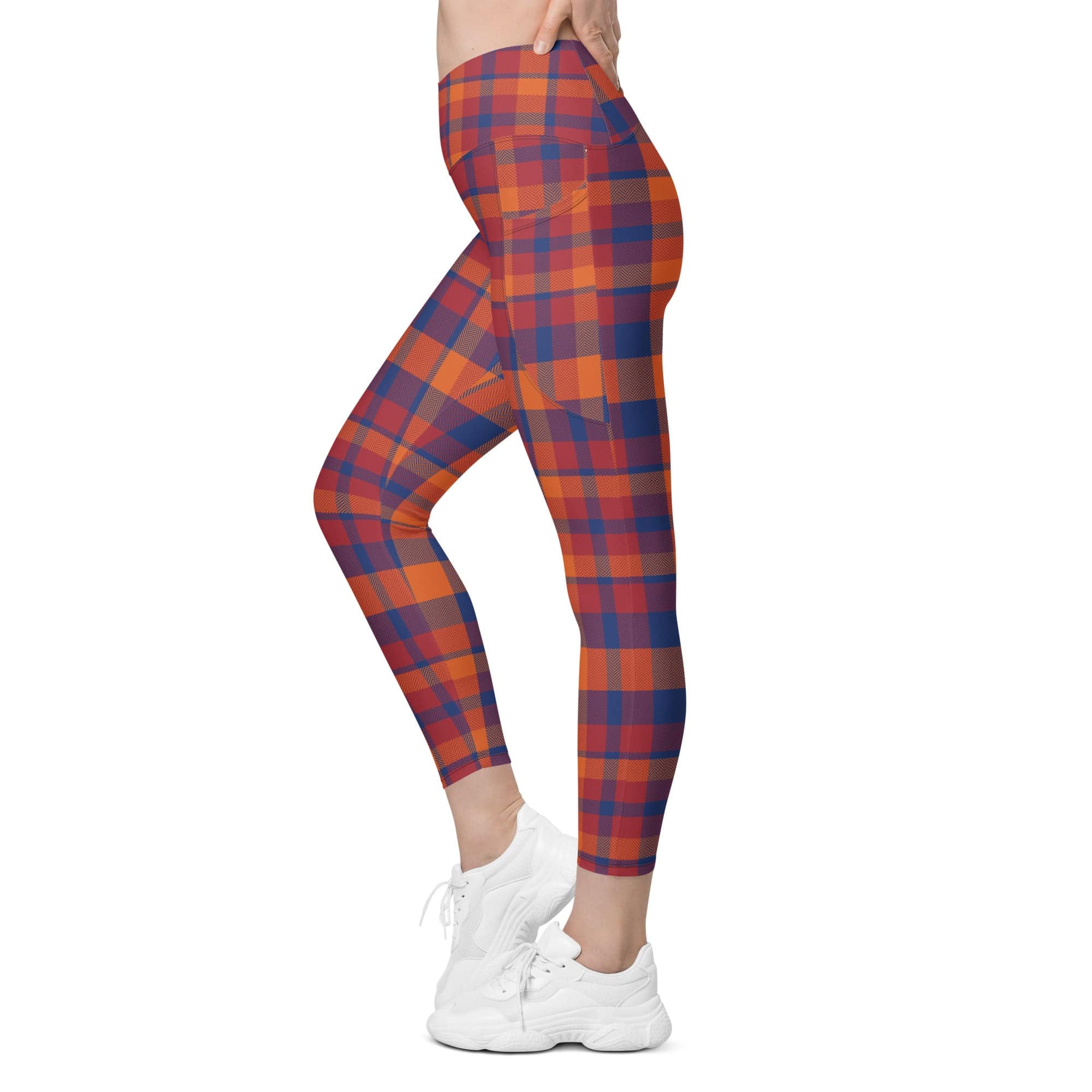 Fall Plaid Crossover Leggings With Pockets
