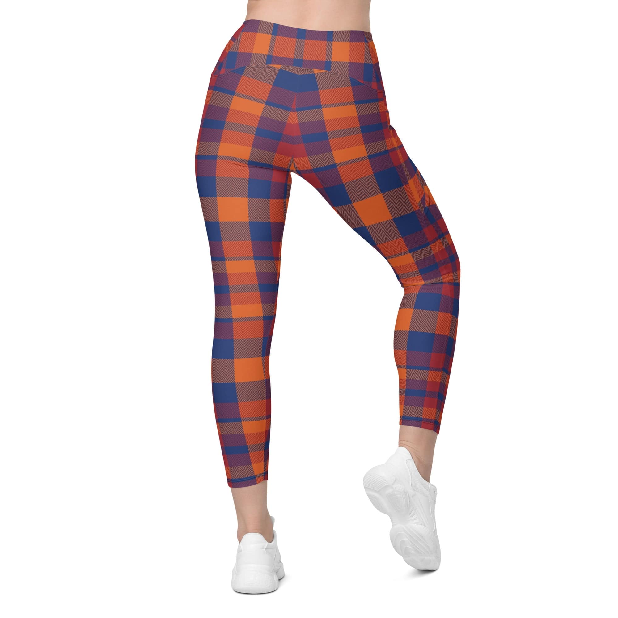 Fall Plaid Crossover Leggings With Pockets