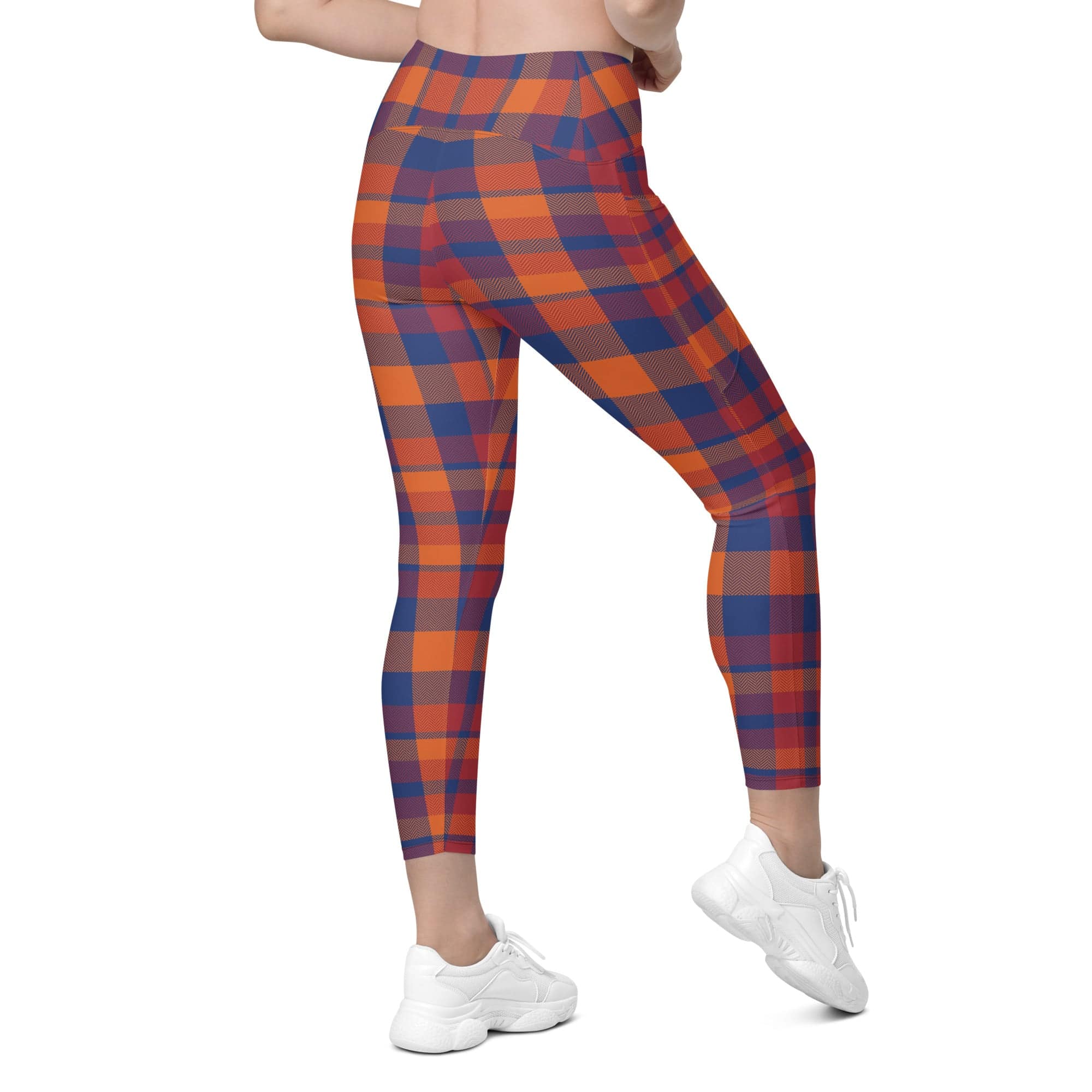 Fall Plaid Crossover Leggings With Pockets