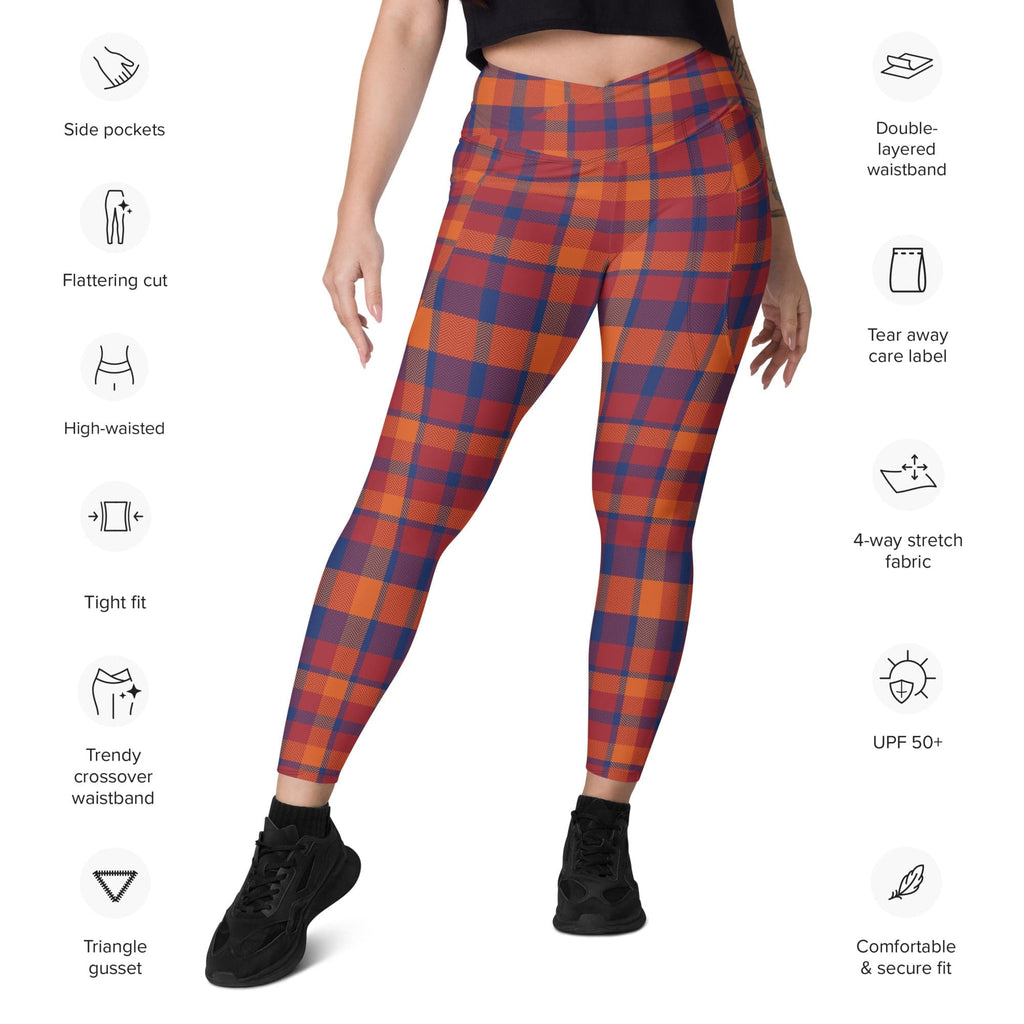 Fall Plaid Crossover Leggings With Pockets