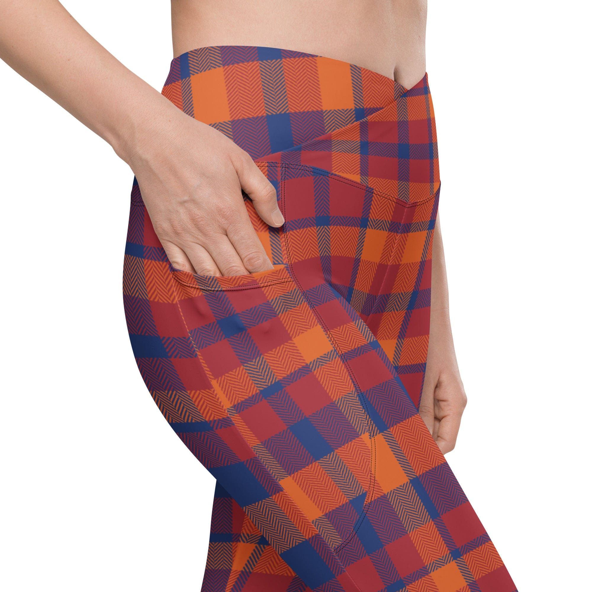 Fall Plaid Crossover Leggings With Pockets