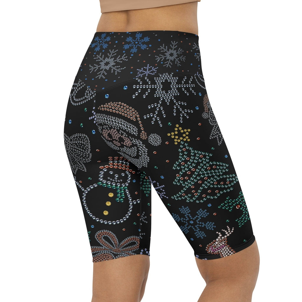 Faux Rhinestone Christmas Biker Shorts