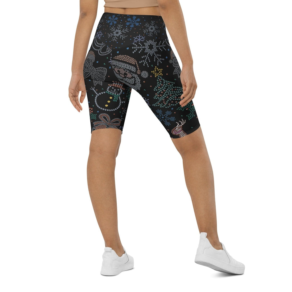 Faux Rhinestone Christmas Biker Shorts
