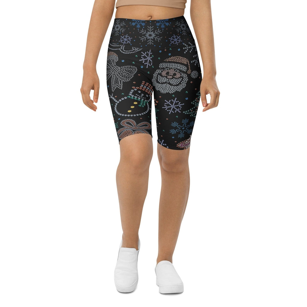 Faux Rhinestone Christmas Biker Shorts