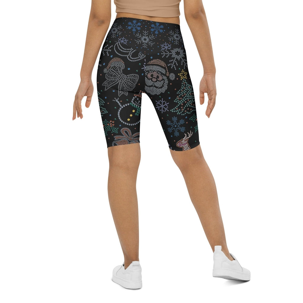 Faux Rhinestone Christmas Biker Shorts