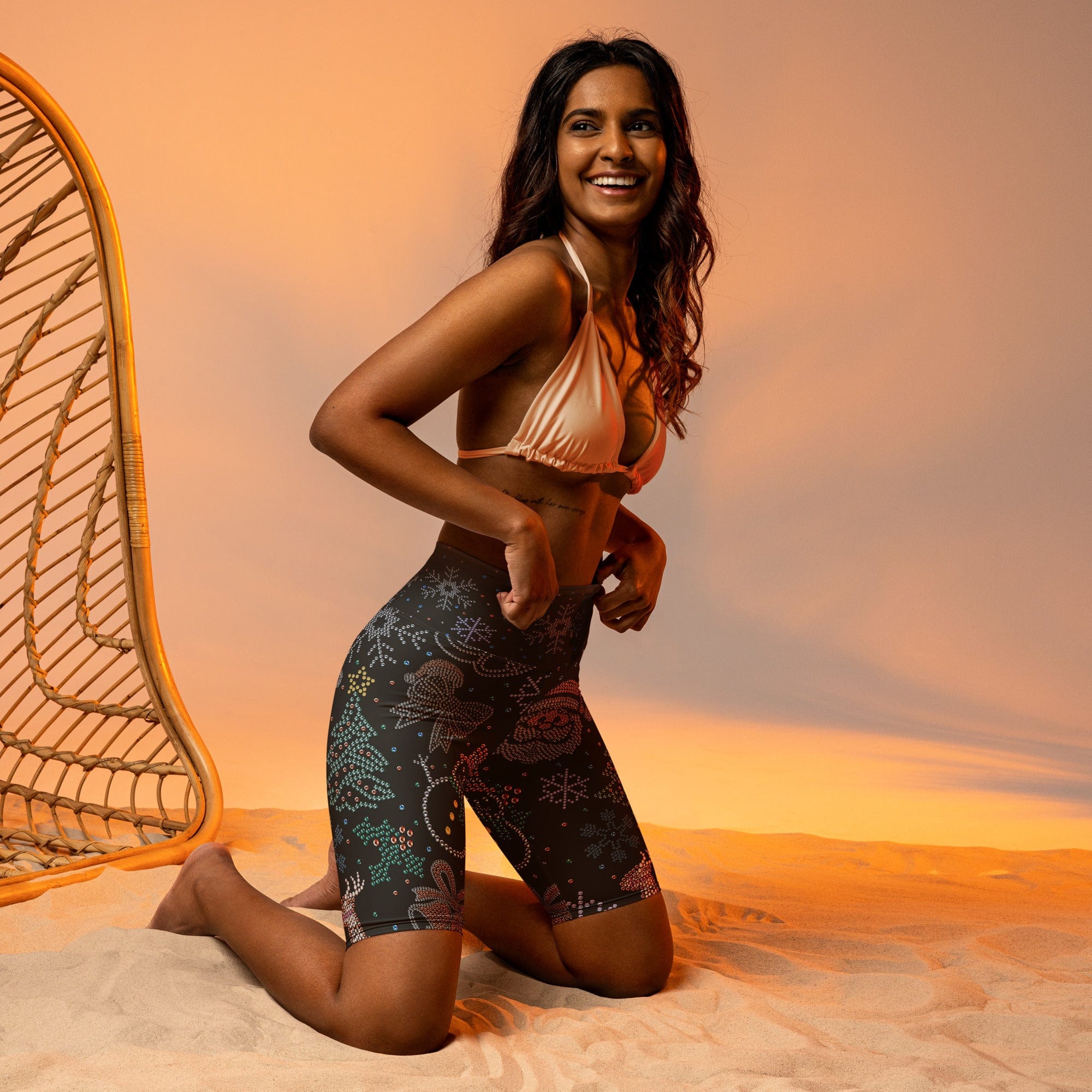 Faux Rhinestone Christmas Biker Shorts