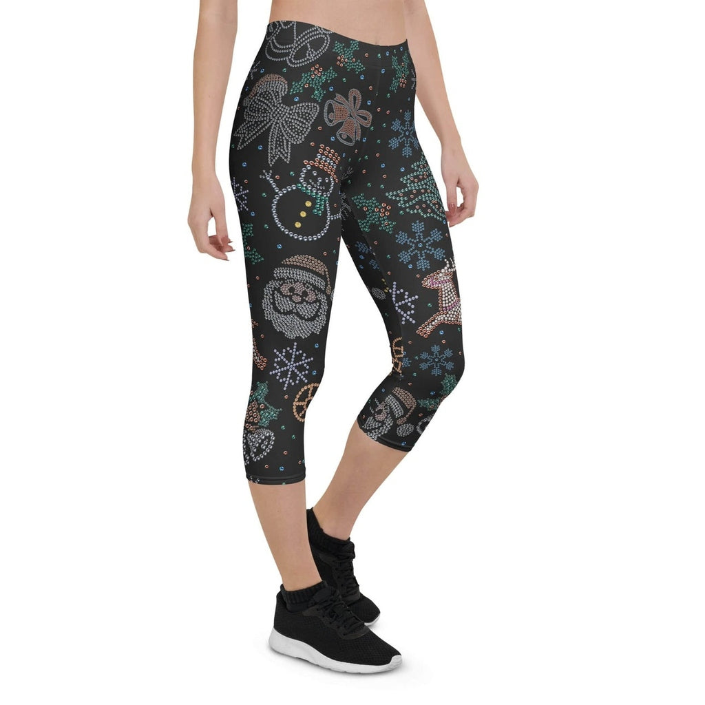 Faux Rhinestone Christmas Capris