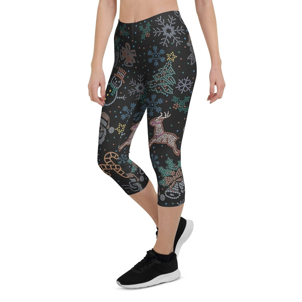 Faux Rhinestone Christmas Capris
