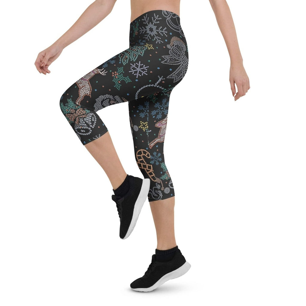 Faux Rhinestone Christmas Capris