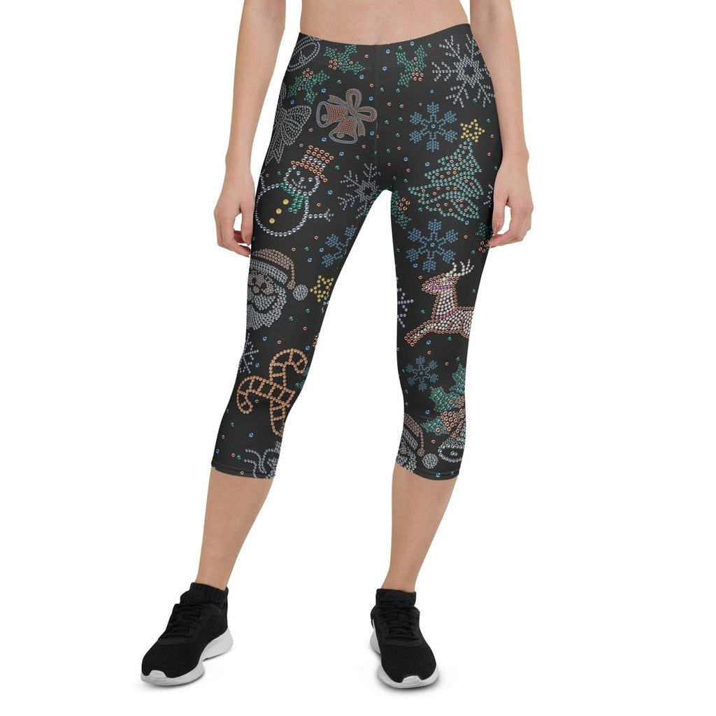Faux Rhinestone Christmas Capris