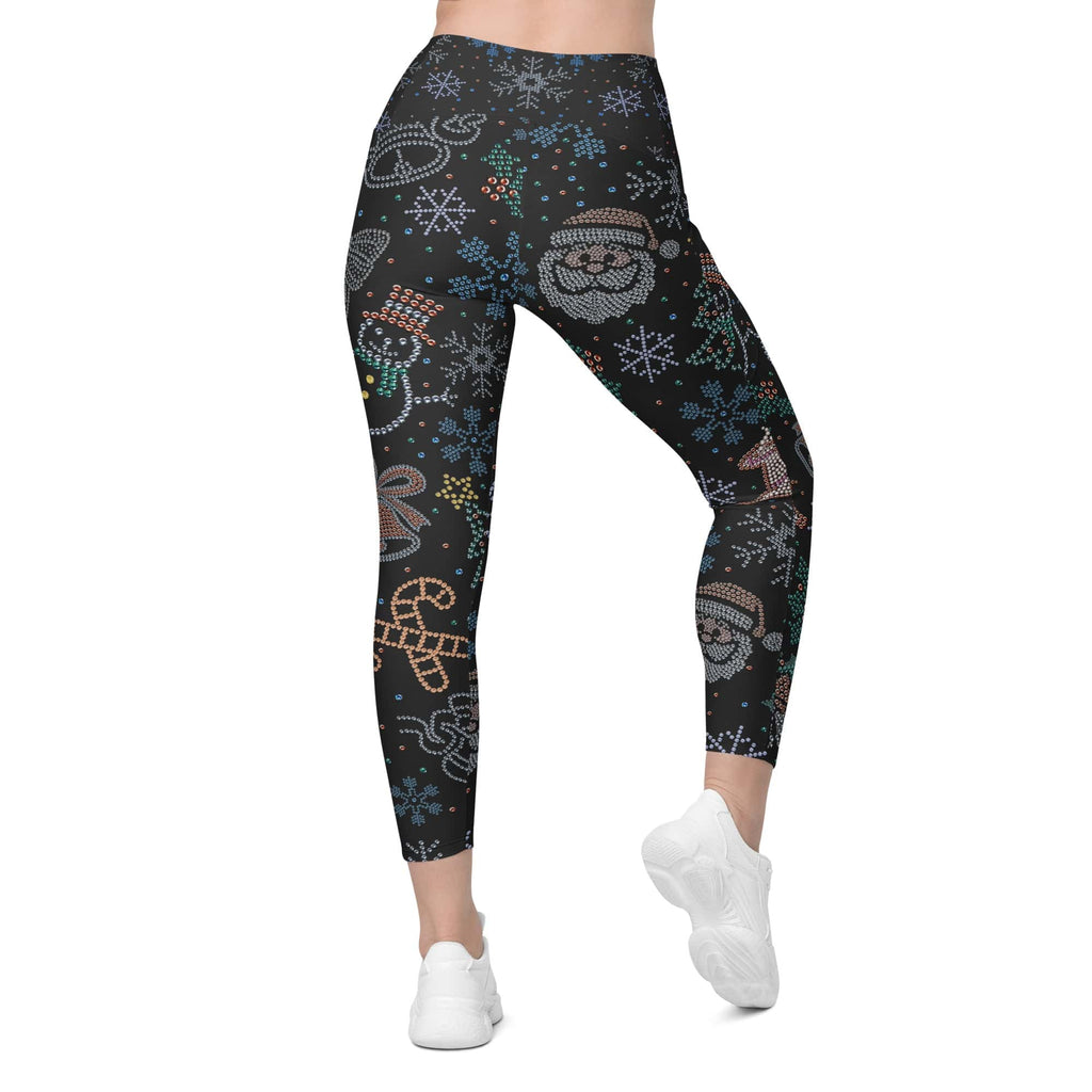 Faux Rhinestone Christmas Crossover Leggings With Pockets