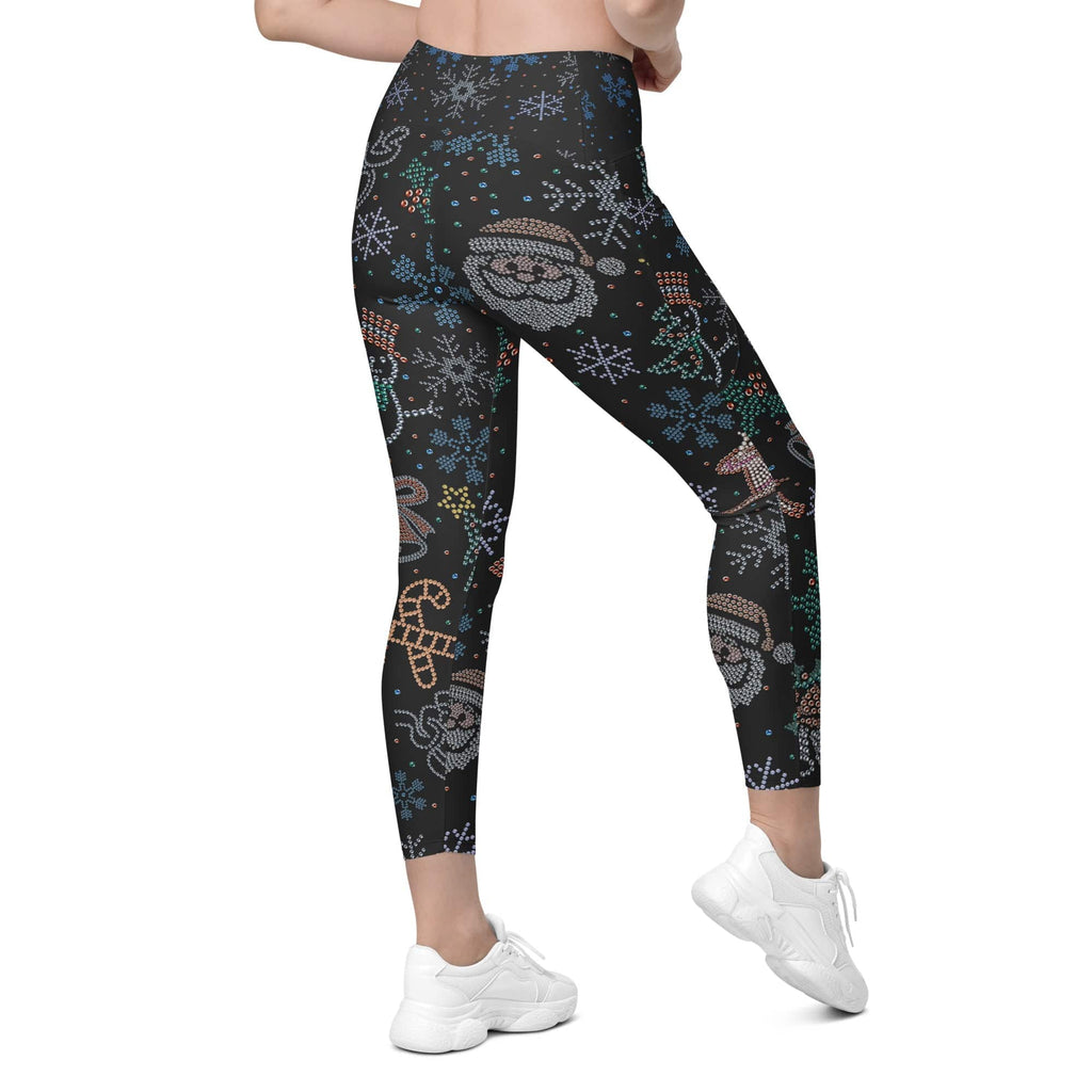 Faux Rhinestone Christmas Crossover Leggings With Pockets