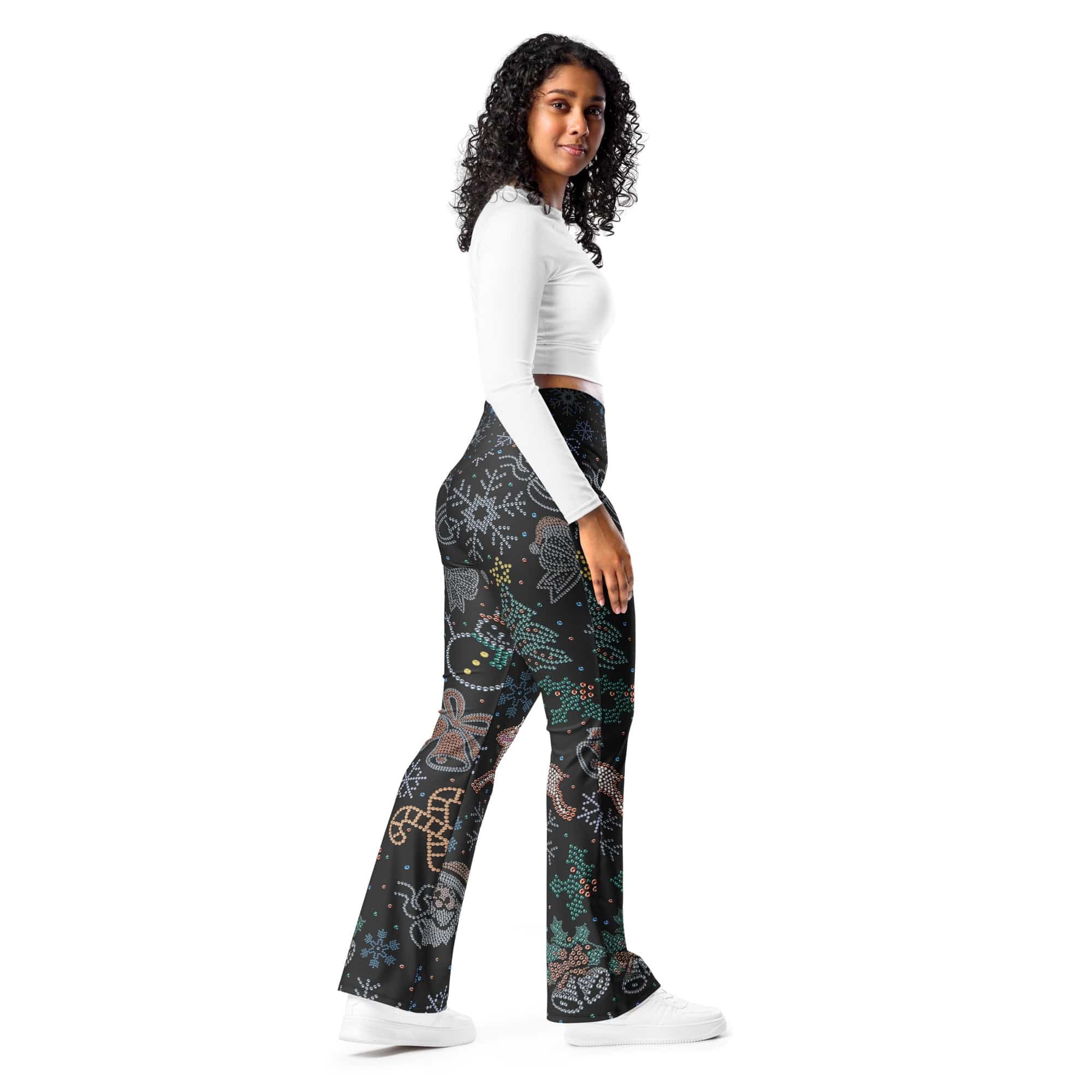 Faux Rhinestone Christmas Flare Leggings
