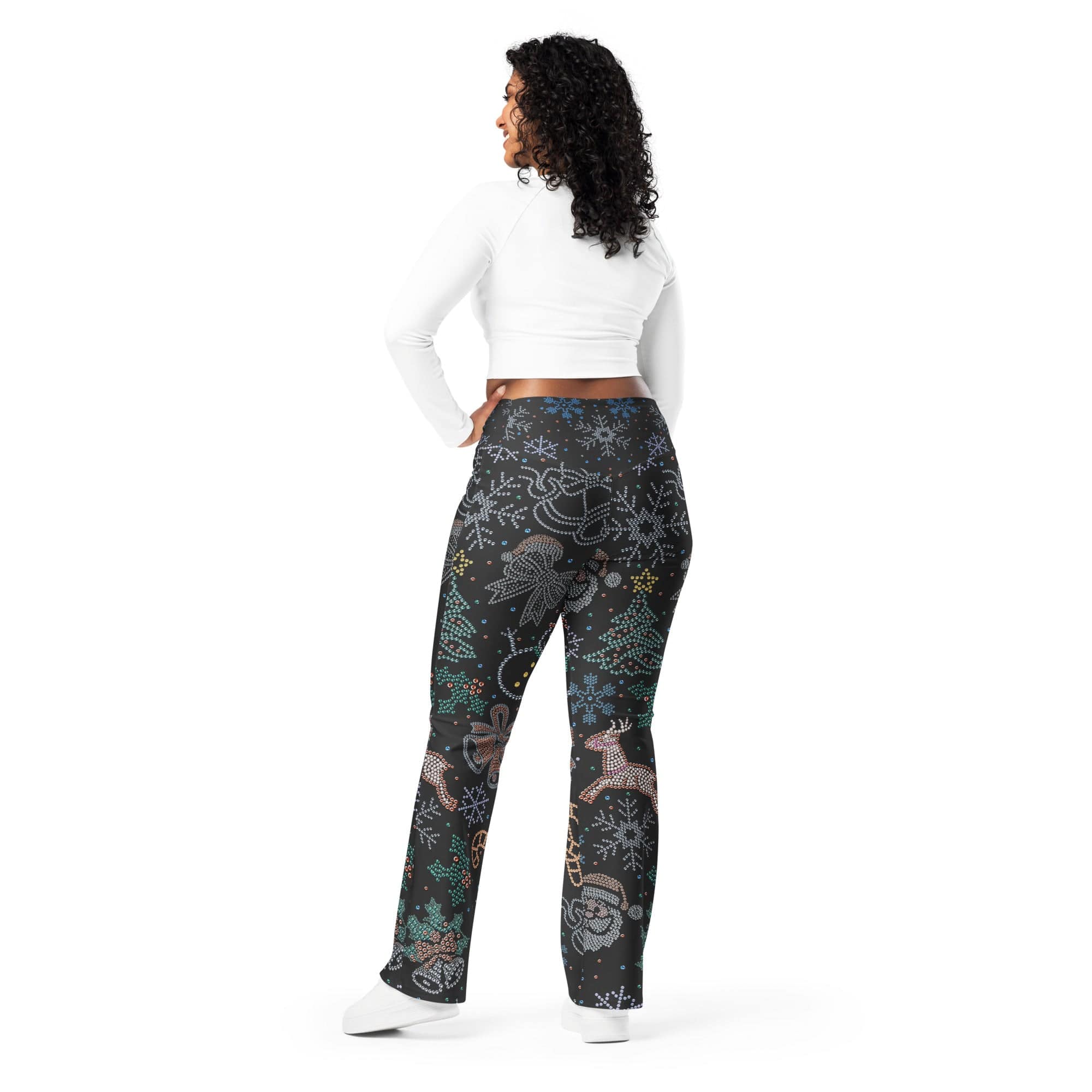 Faux Rhinestone Christmas Flare Leggings