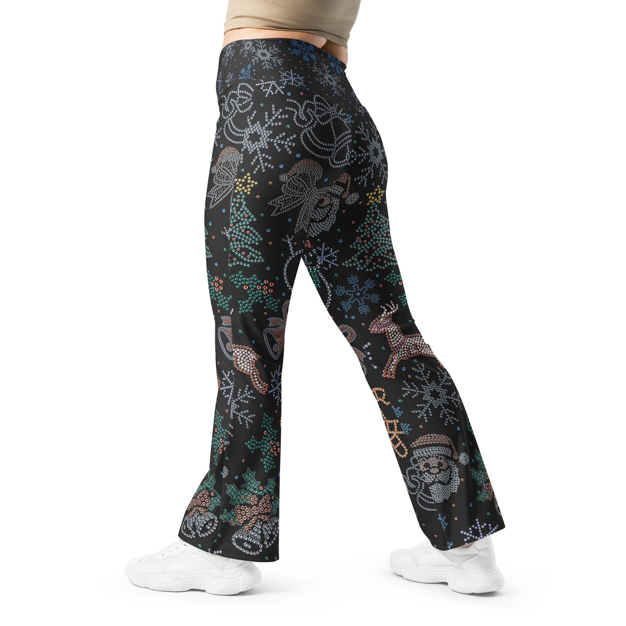 Faux Rhinestone Christmas Flare Leggings